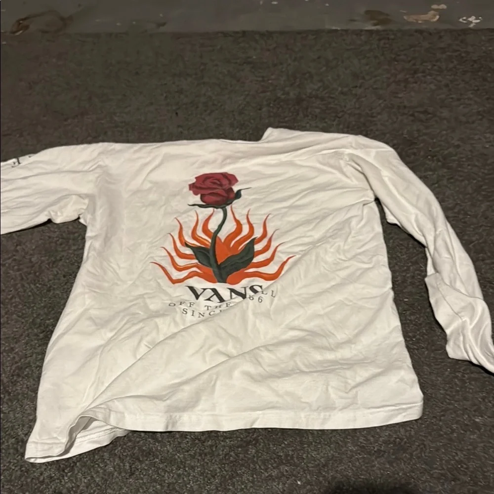 Vans Flaming Rose Classic Fit Long Sleeve T-Shirt Small White - Picture 6 of 6